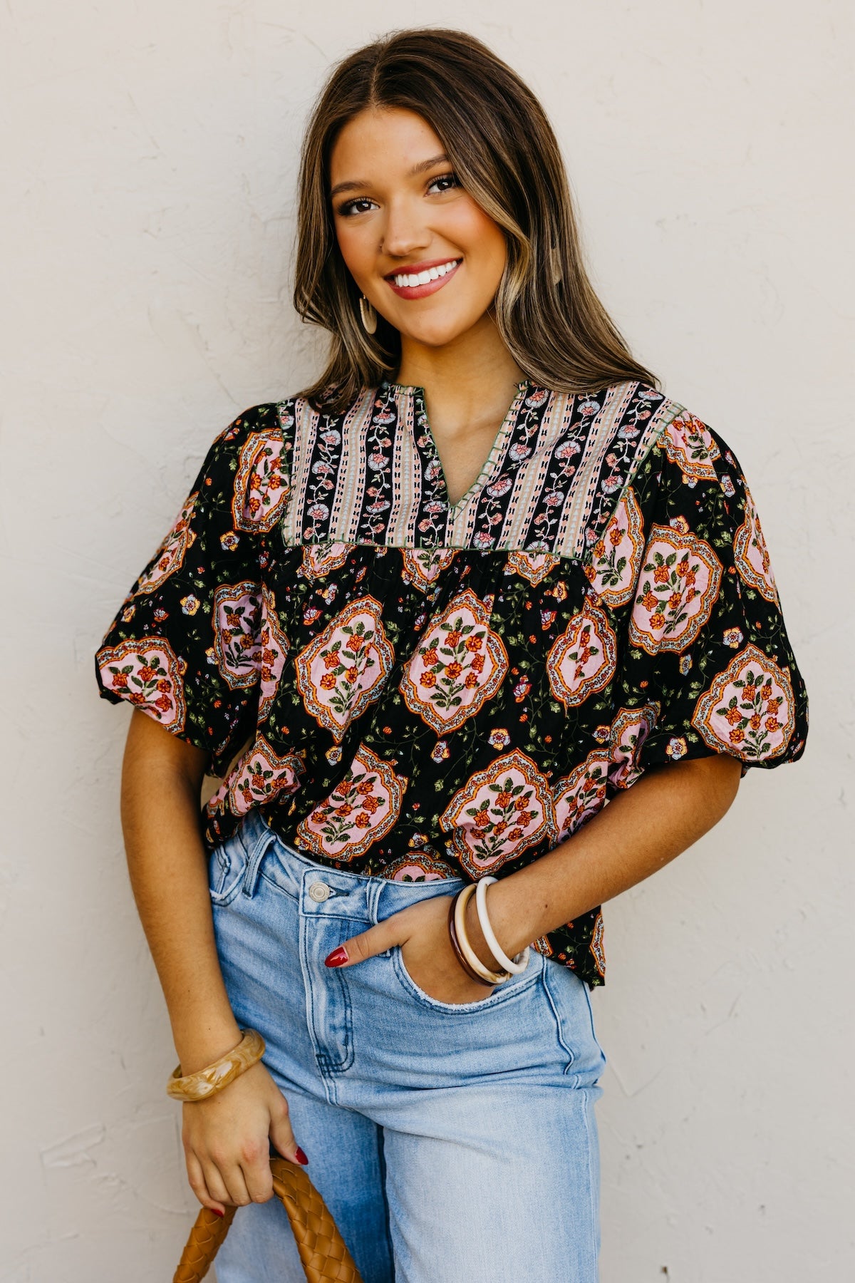The Courtney Mix Print Woven Top