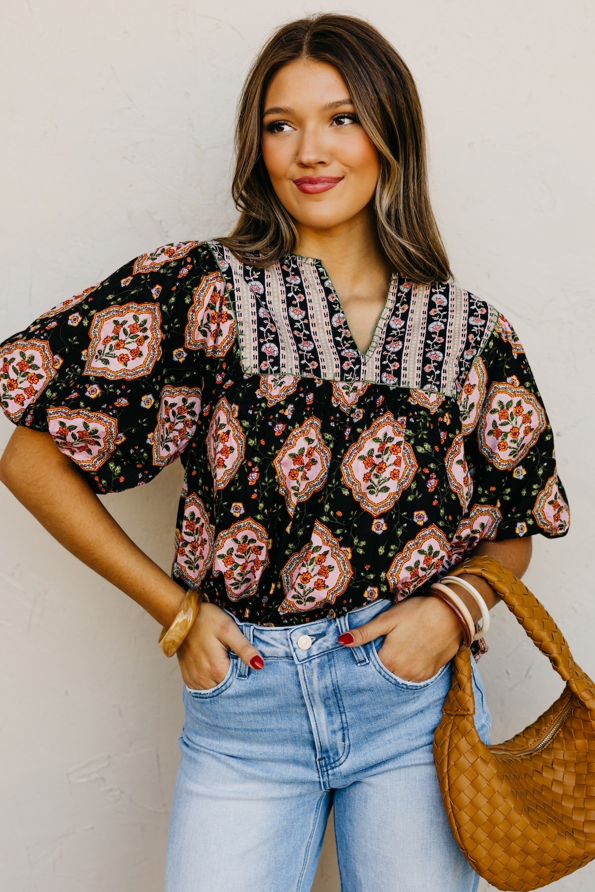 The Courtney Mix Print Woven Top