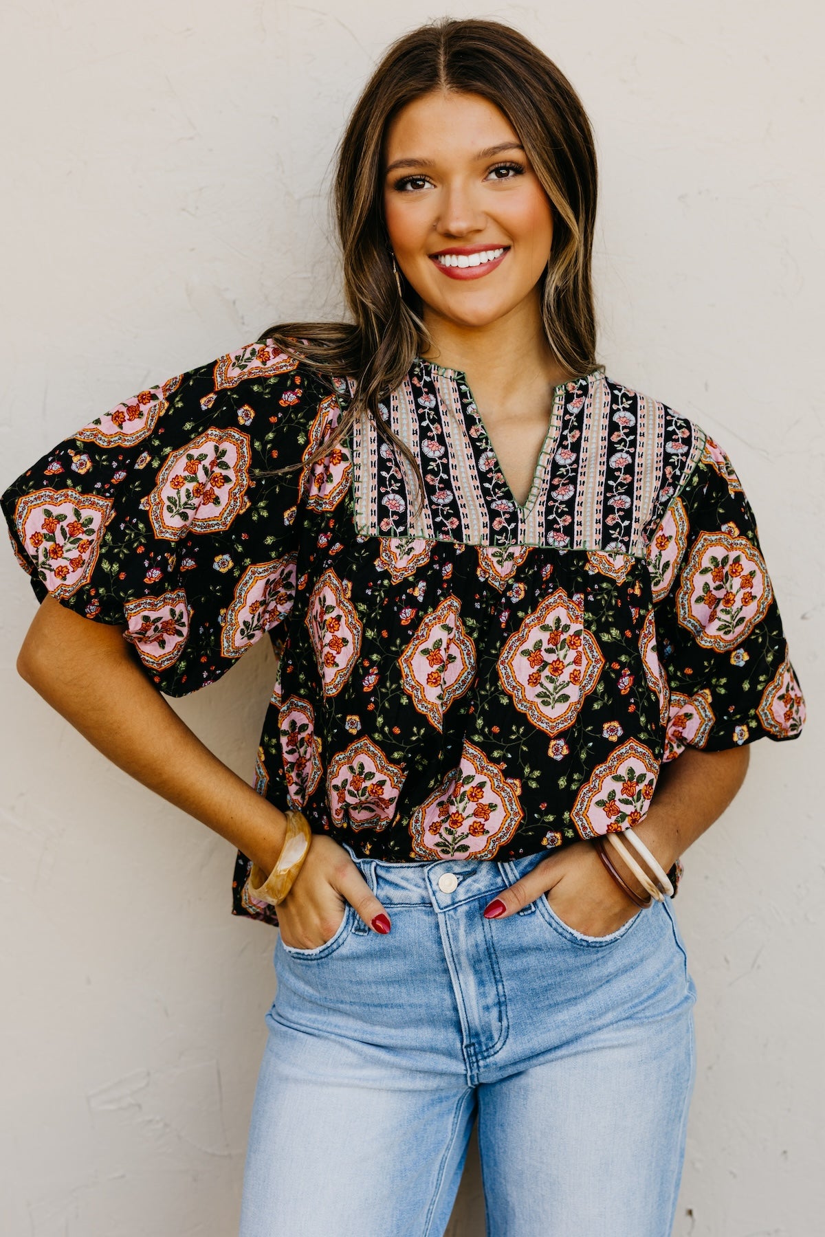 The Courtney Mix Print Woven Top