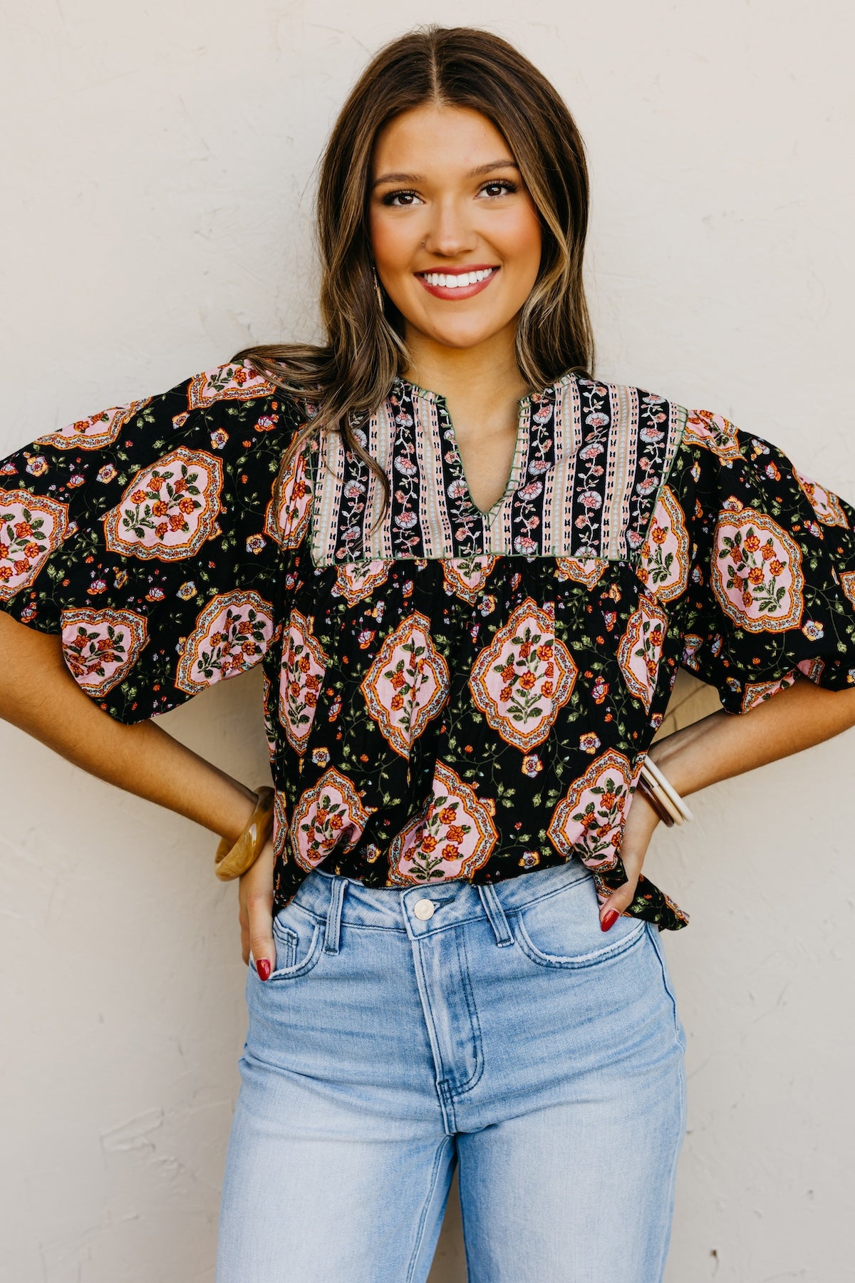 The Courtney Mix Print Woven Top