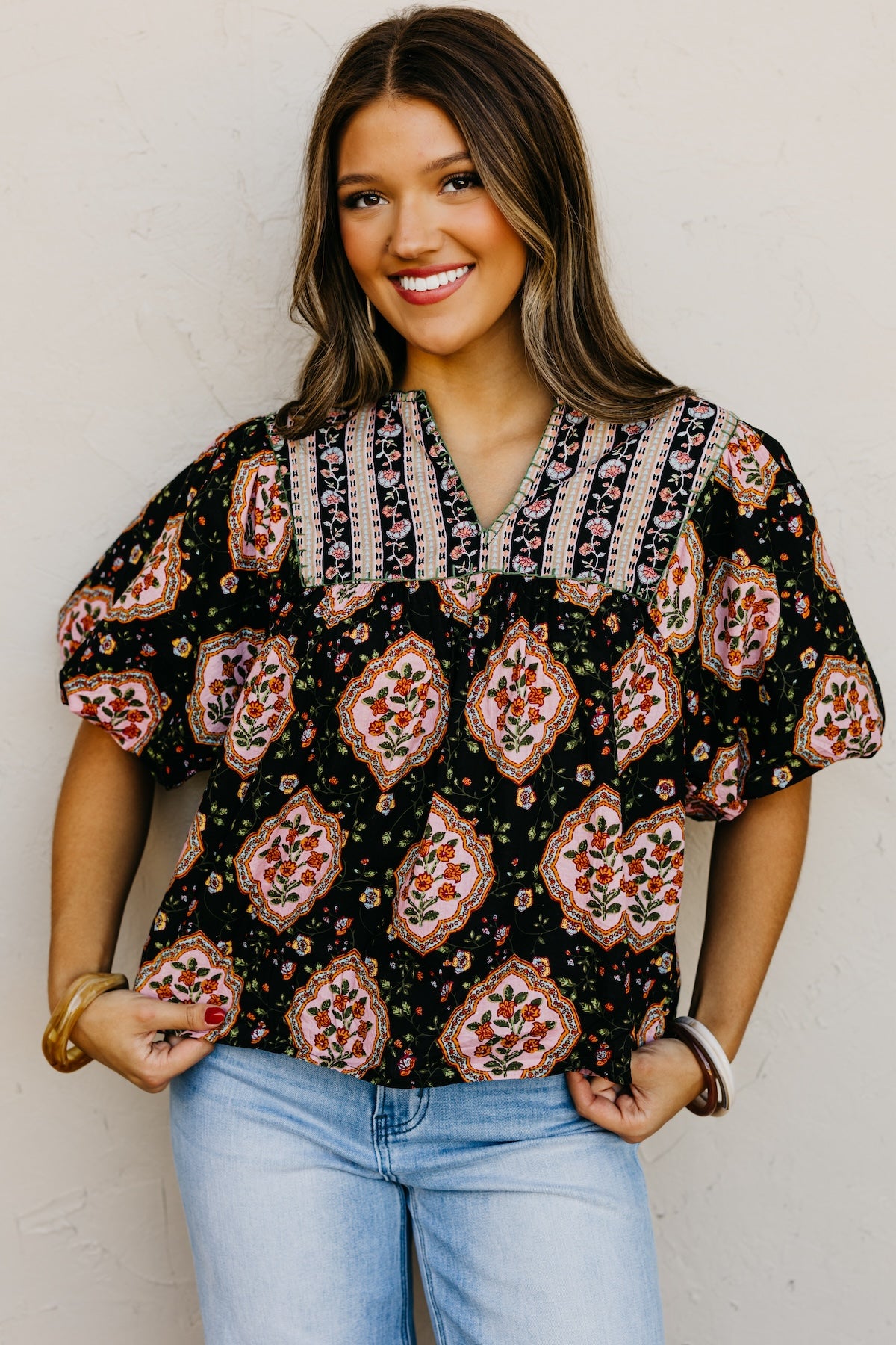 The Courtney Mix Print Woven Top