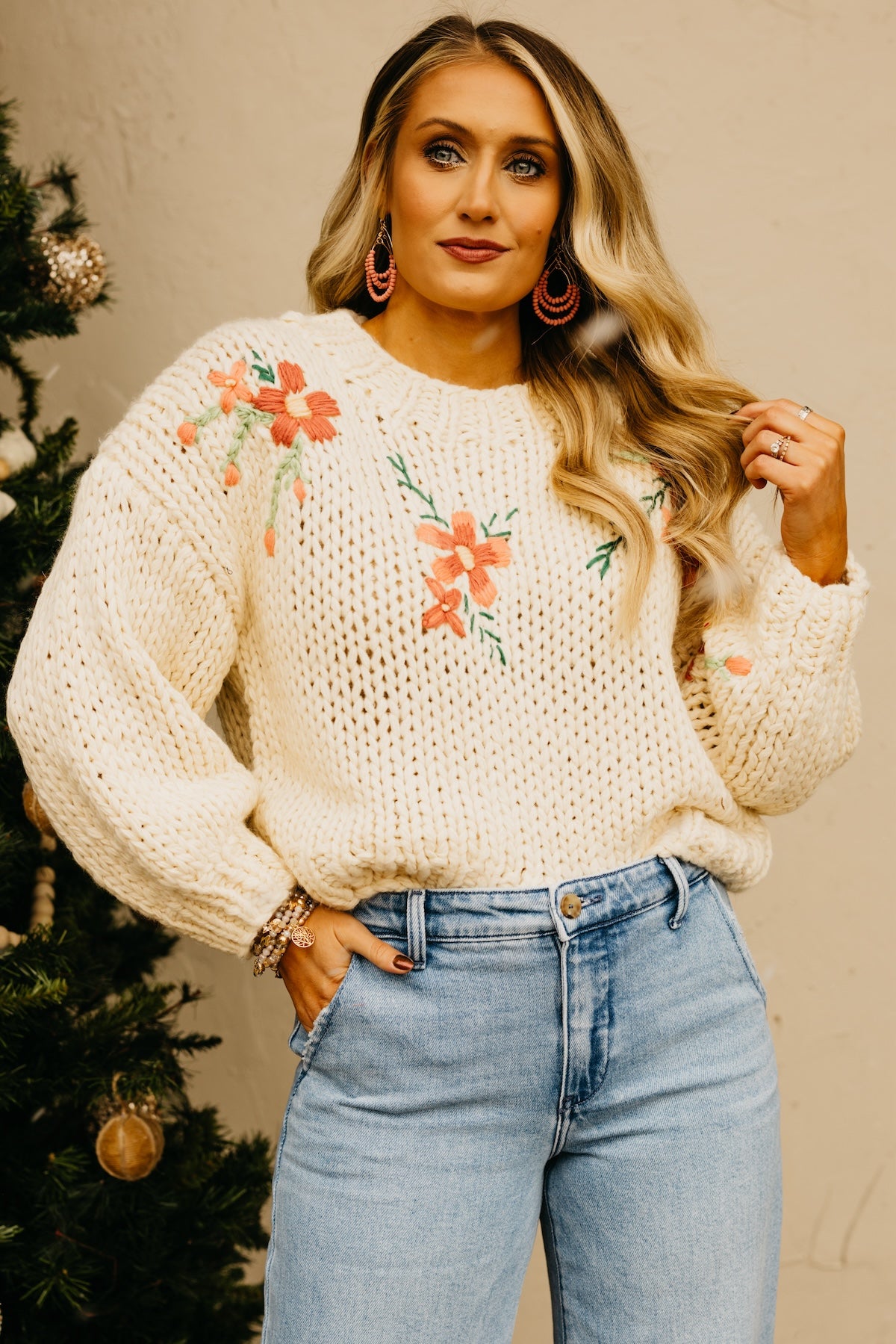 The Maria Floral Embroidered Chunky Knit Sweater | MOD Boutique