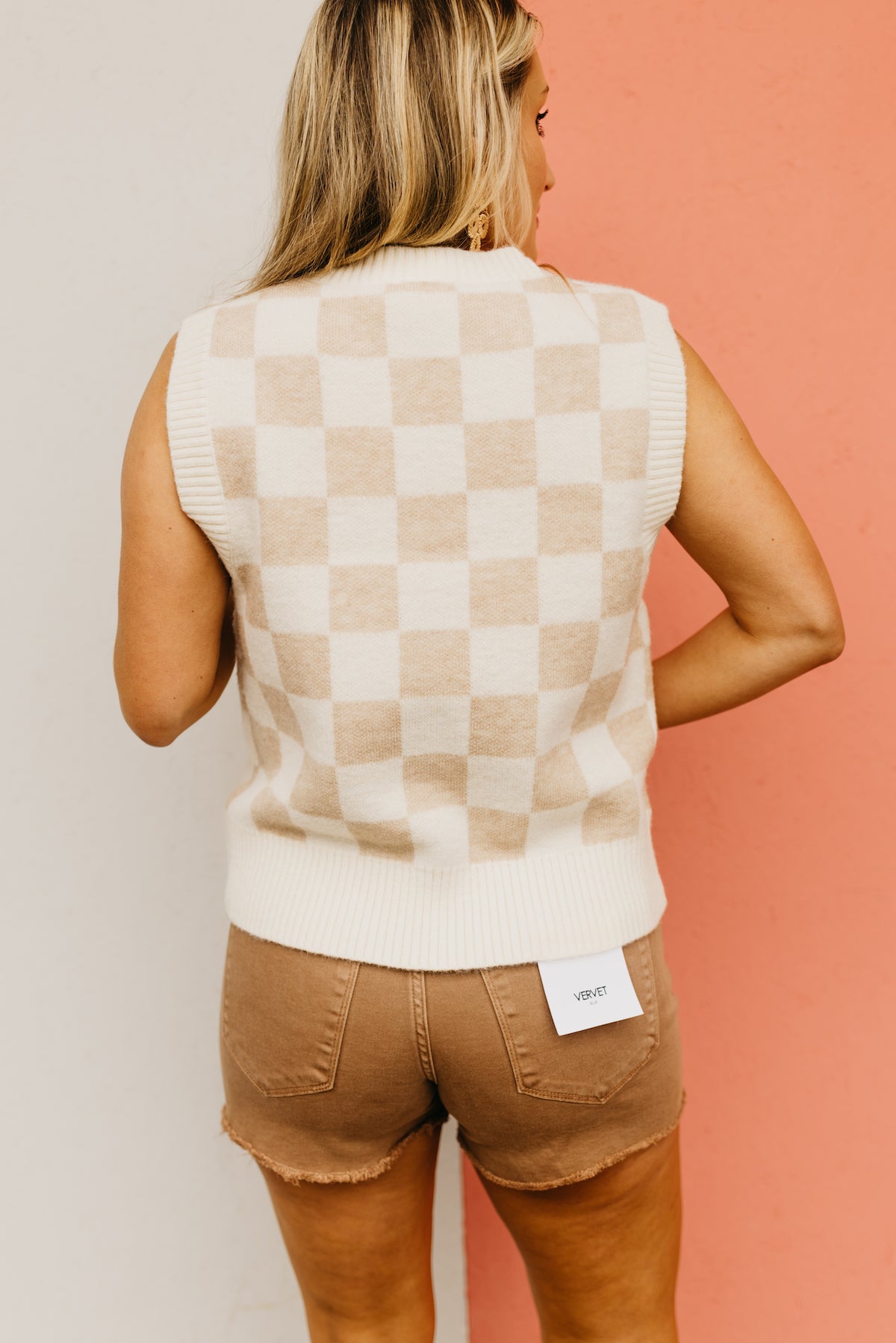 The Adrienne Checkerboard Sleeveless Sweater