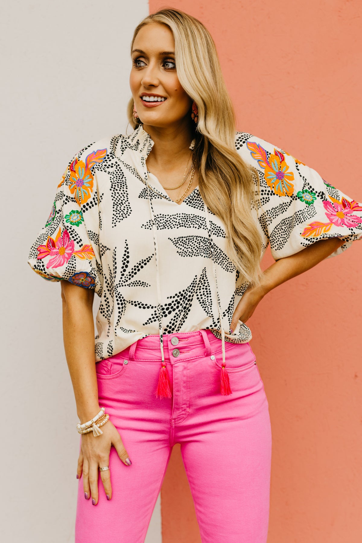 The Carly Embroidered Puff Sleeve Top