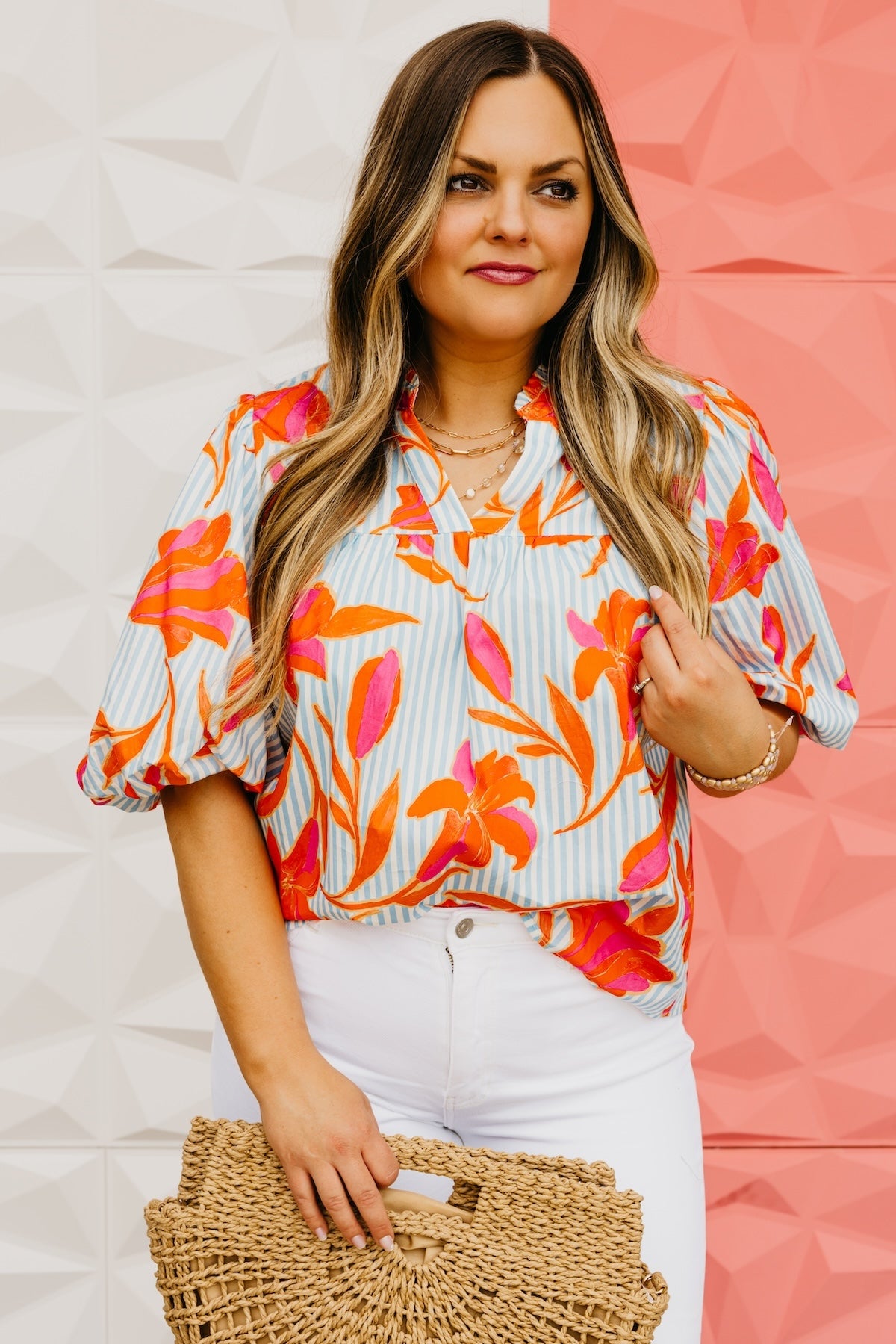 The Uriah Striped Floral Puff Sleeve Top