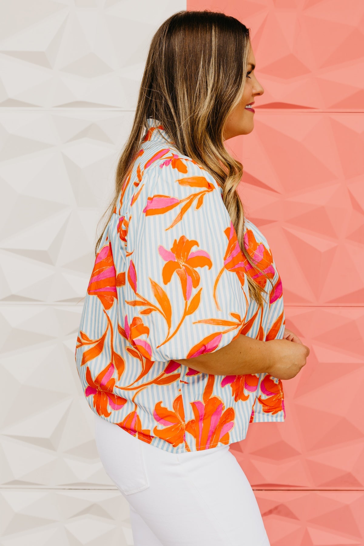 The Uriah Striped Floral Puff Sleeve Top