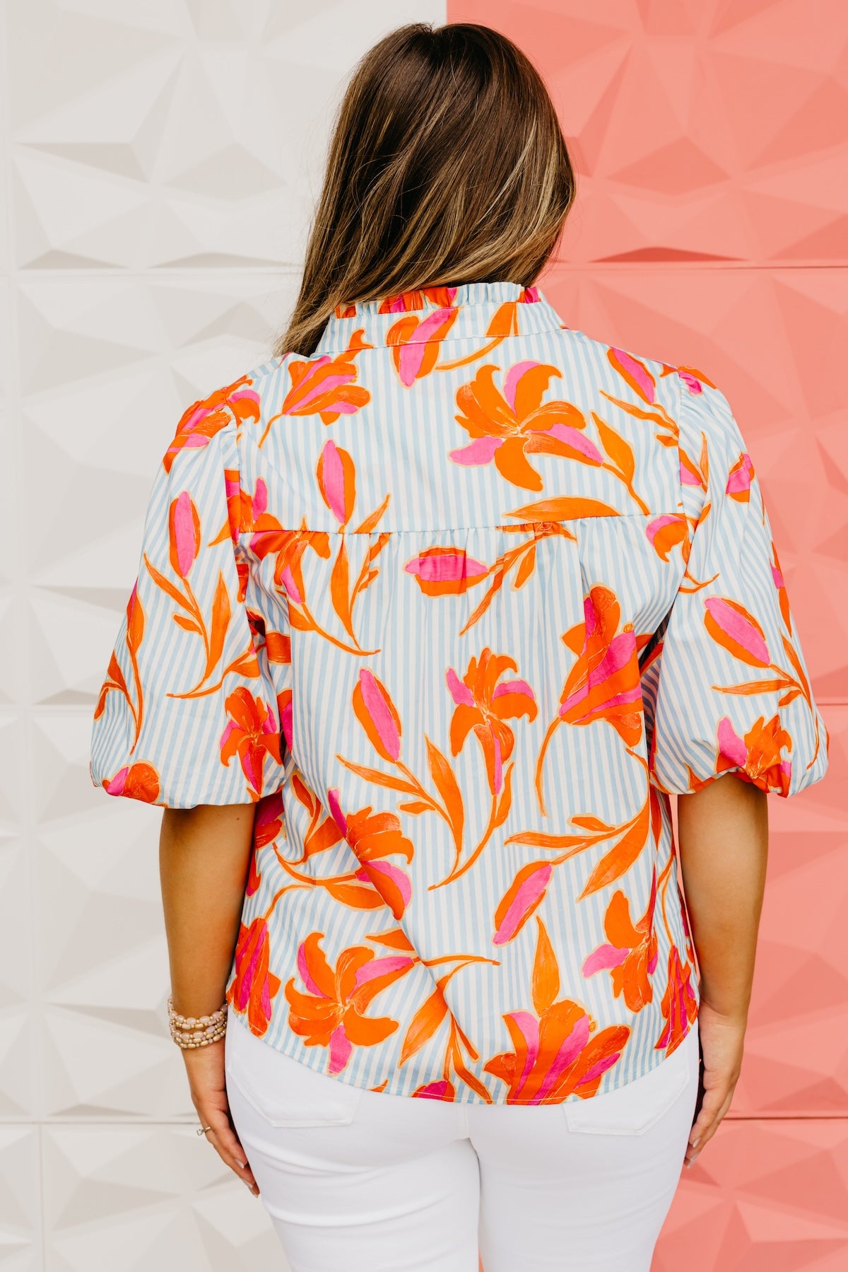 The Uriah Striped Floral Puff Sleeve Top