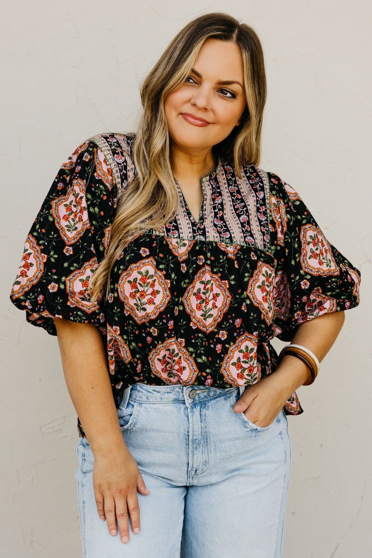 The Courtney Mix Print Woven Top