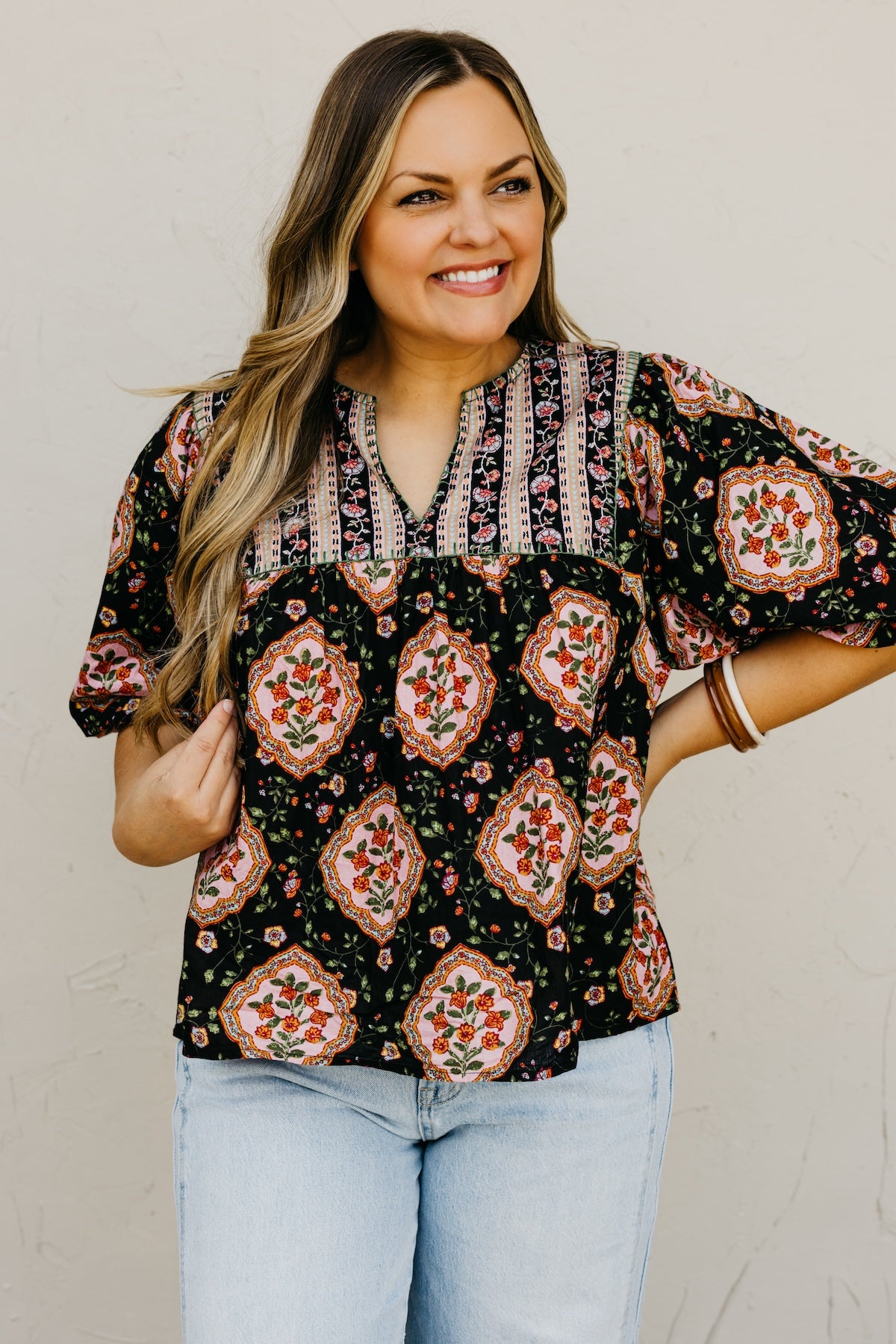 The Courtney Mix Print Woven Top