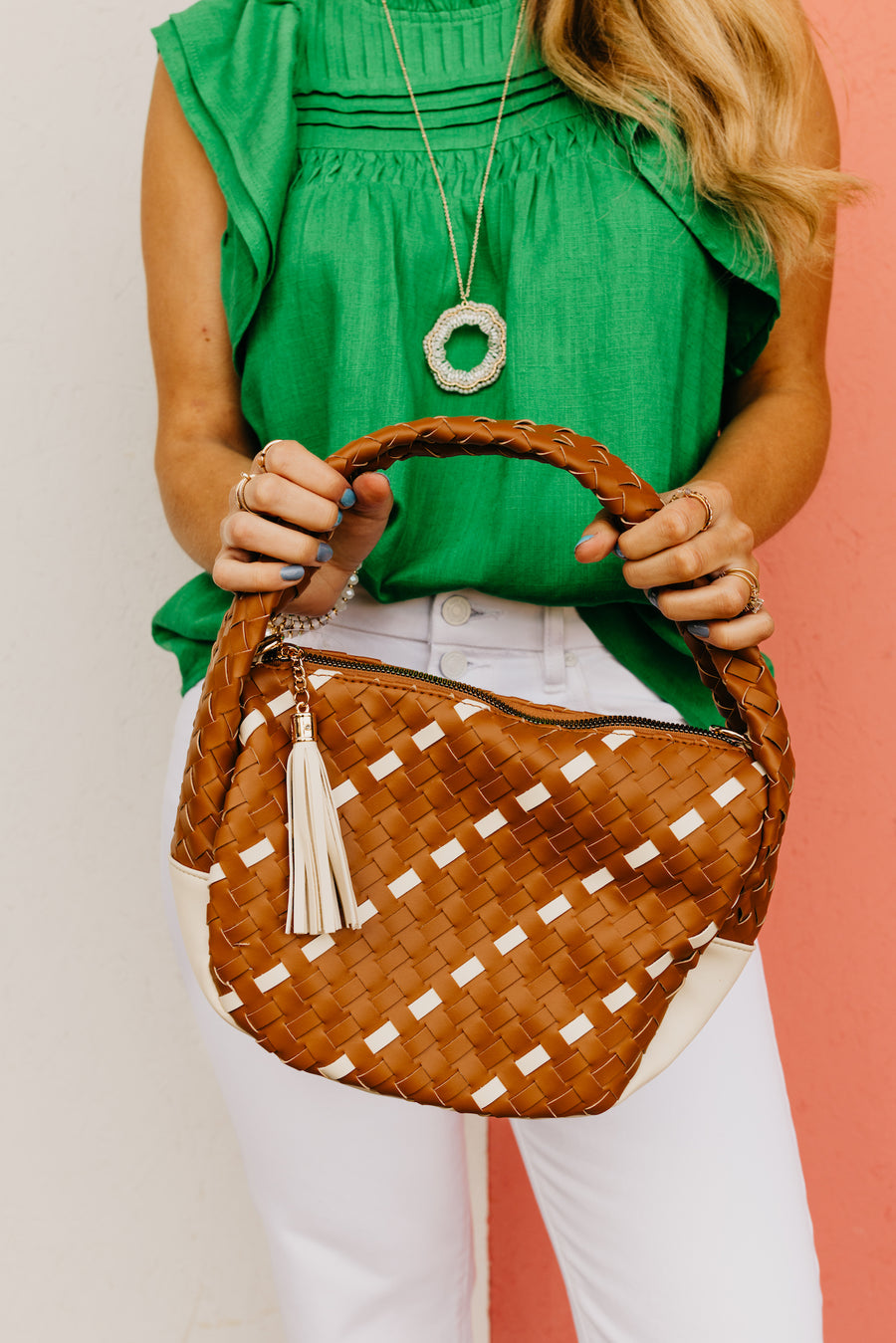 The Kora Two-Tone Woven Handbag