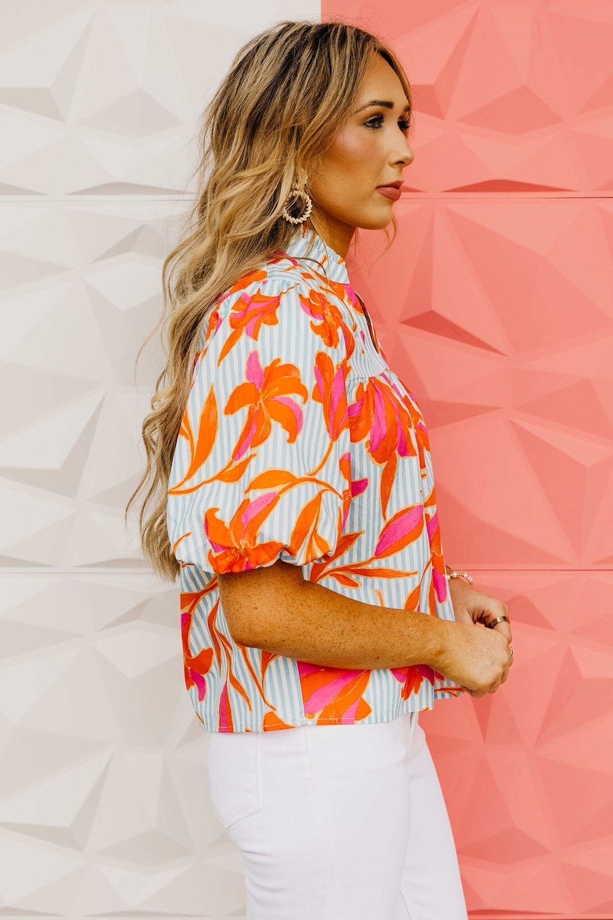 The Uriah Striped Floral Puff Sleeve Top