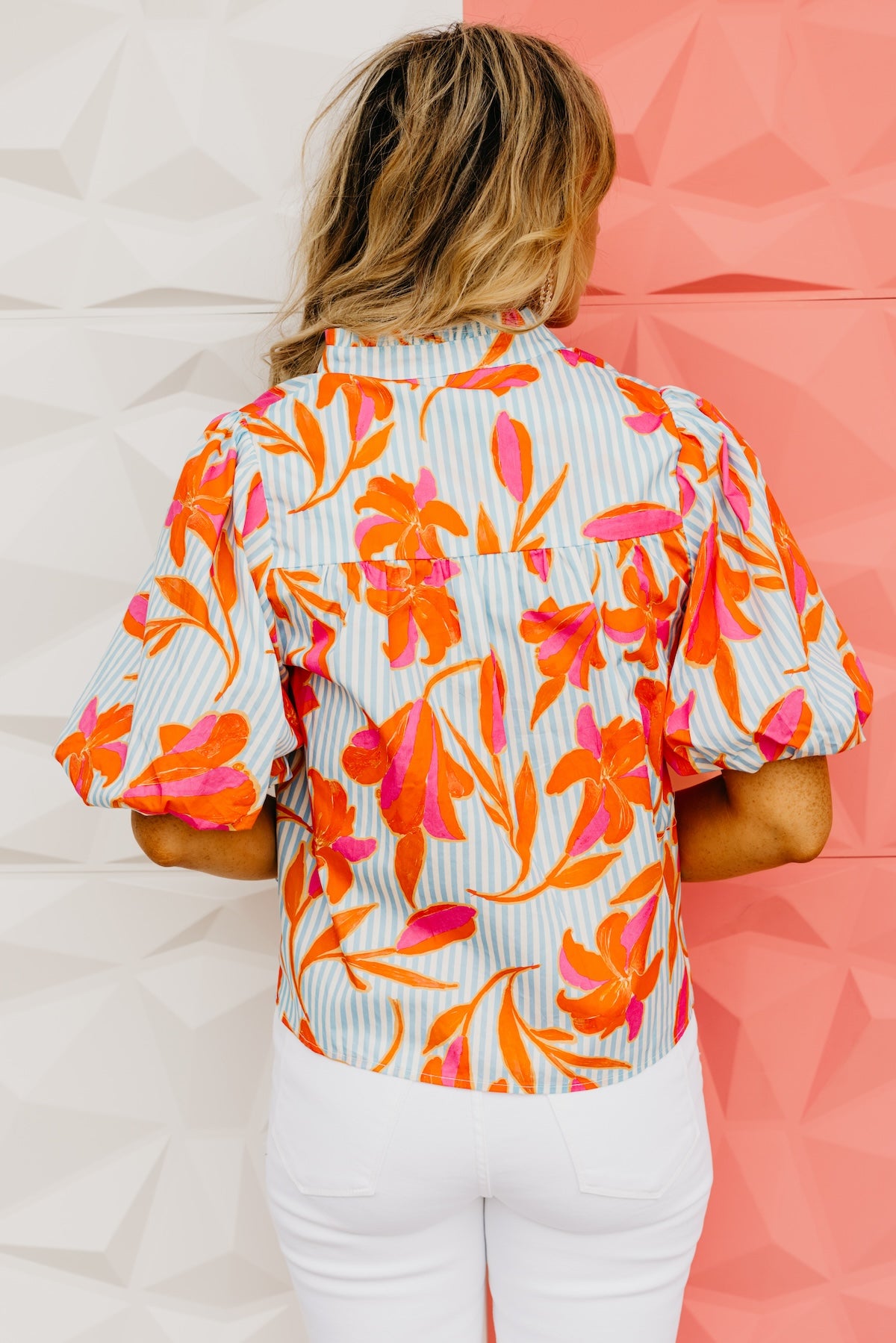 The Uriah Striped Floral Puff Sleeve Top