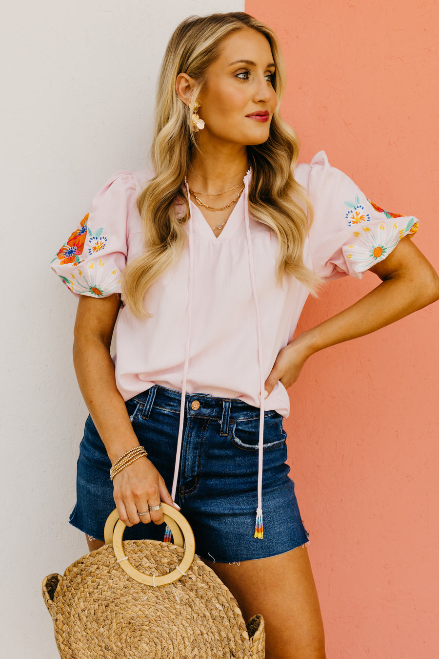 The Lauryn Floral Embroidered Puff Sleeve Blouse