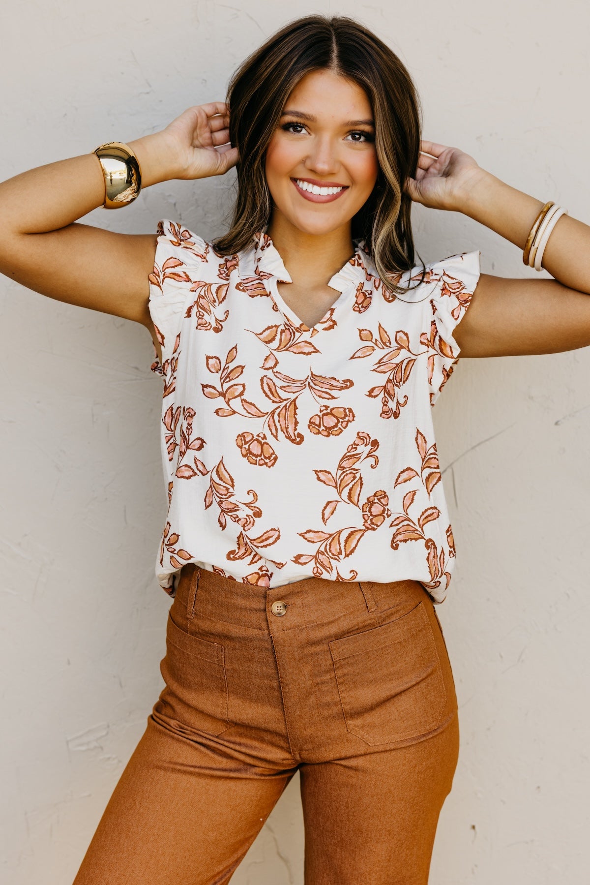 The Trinity Floral Ruffle Sleeve Top