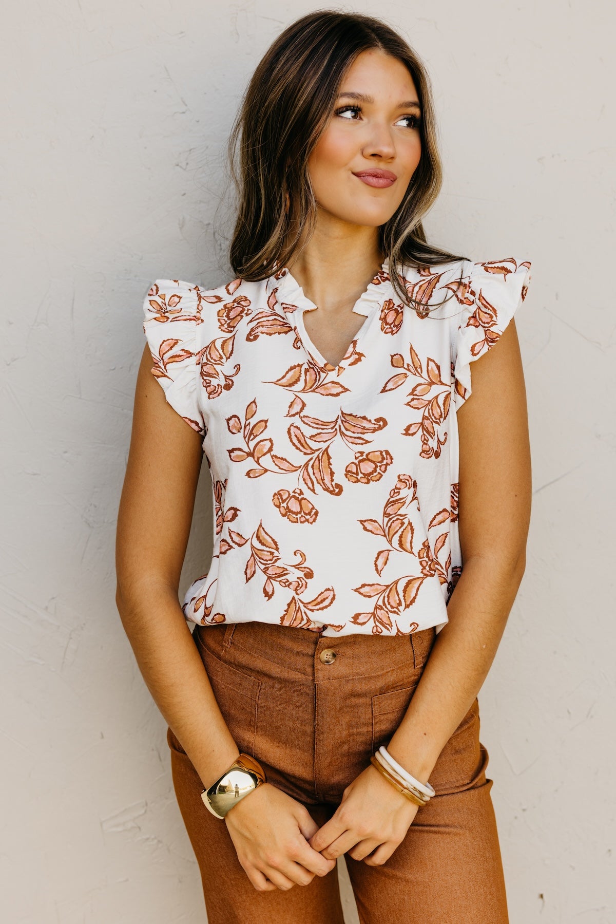 The Trinity Floral Ruffle Sleeve Top