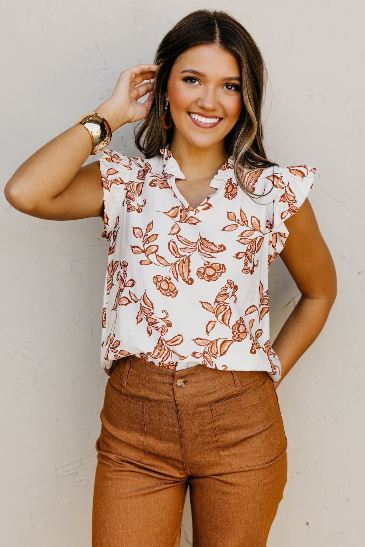 The Trinity Floral Ruffle Sleeve Top