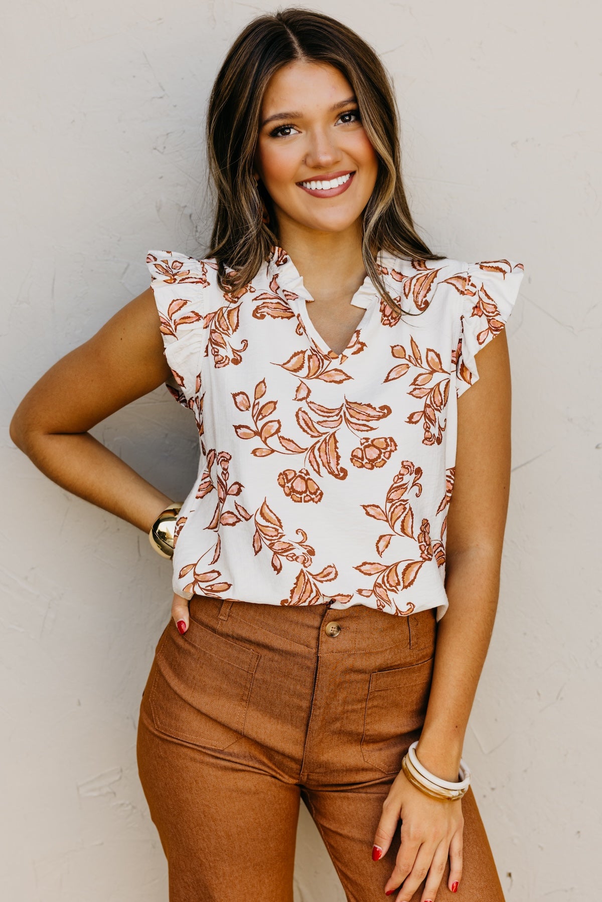 The Trinity Floral Ruffle Sleeve Top