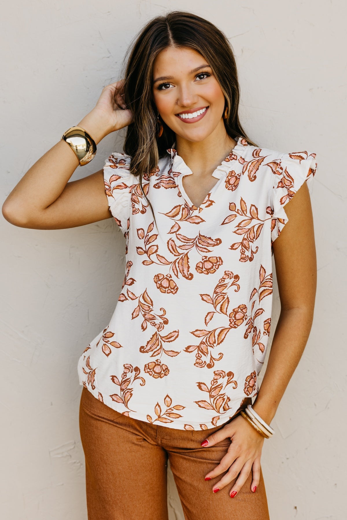 The Trinity Floral Ruffle Sleeve Top