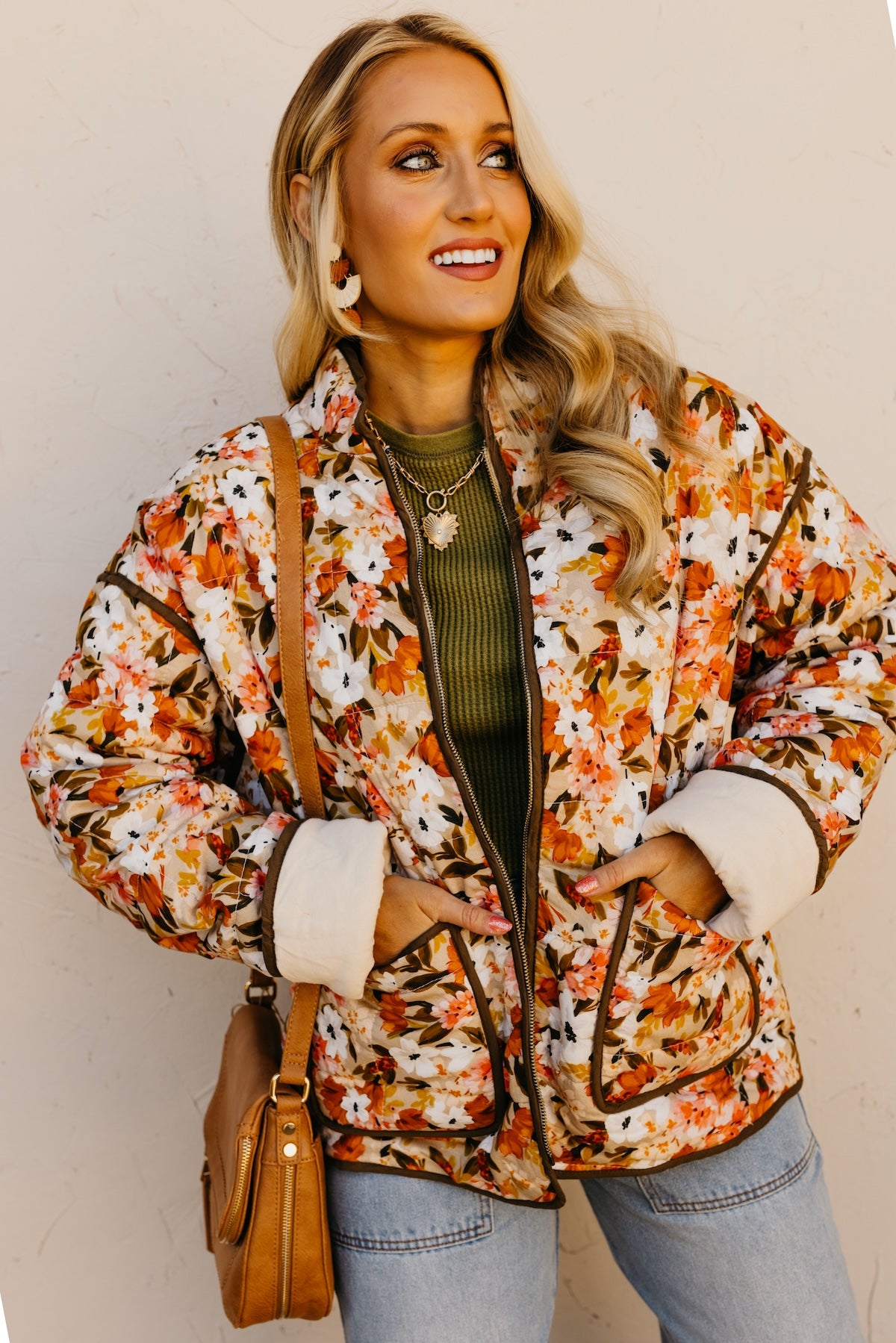 Mod Boutique The Christopher Floral Quilted Jacket Small Olivedrab
