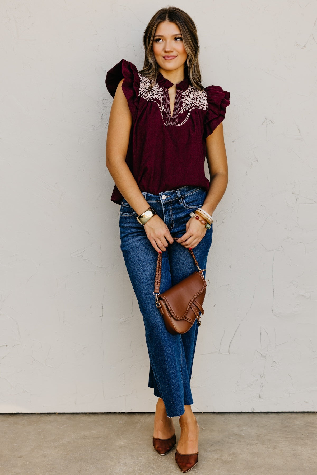 The Kylie Flutter Sleeve Embroidered Top