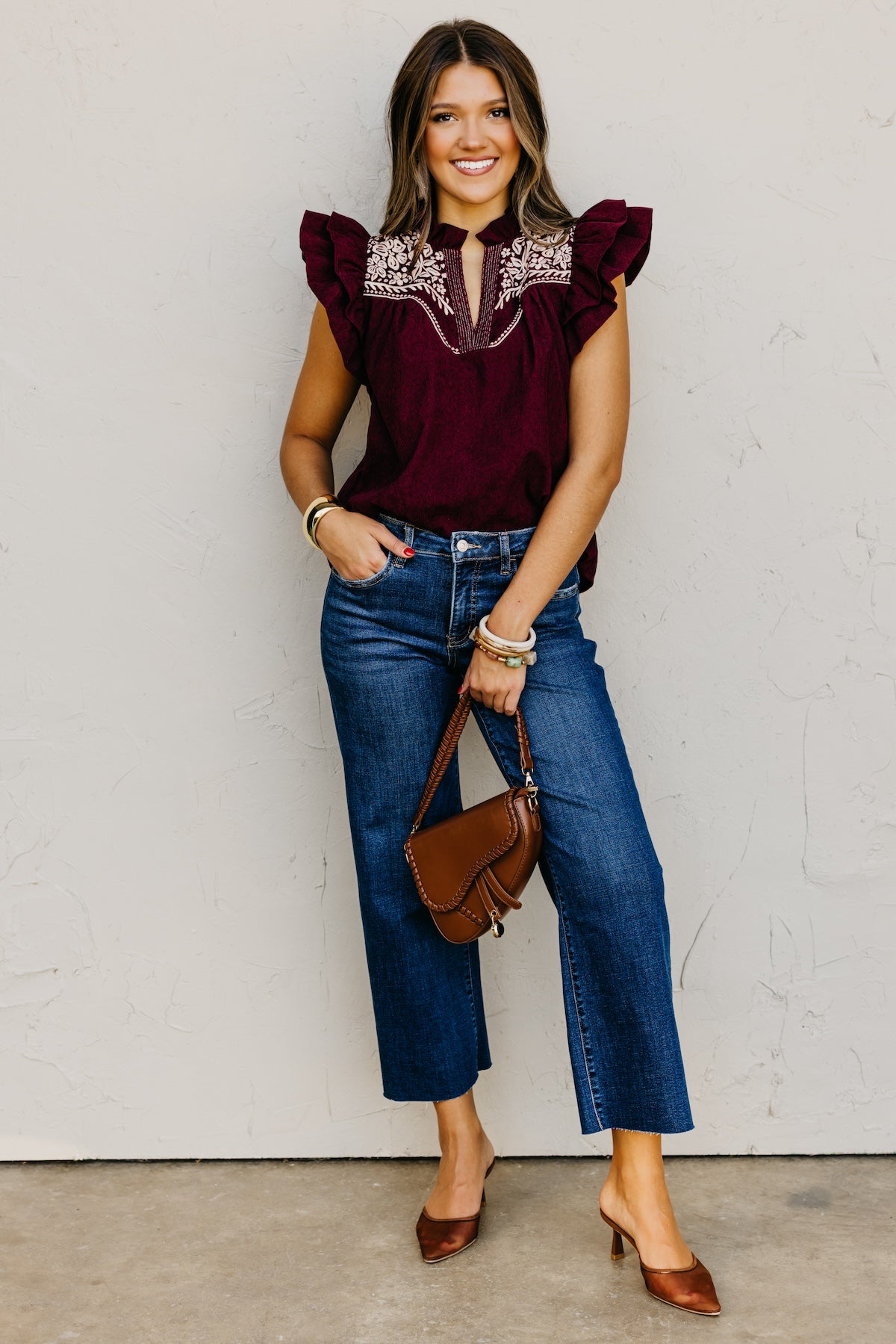 The Kylie Flutter Sleeve Embroidered Top