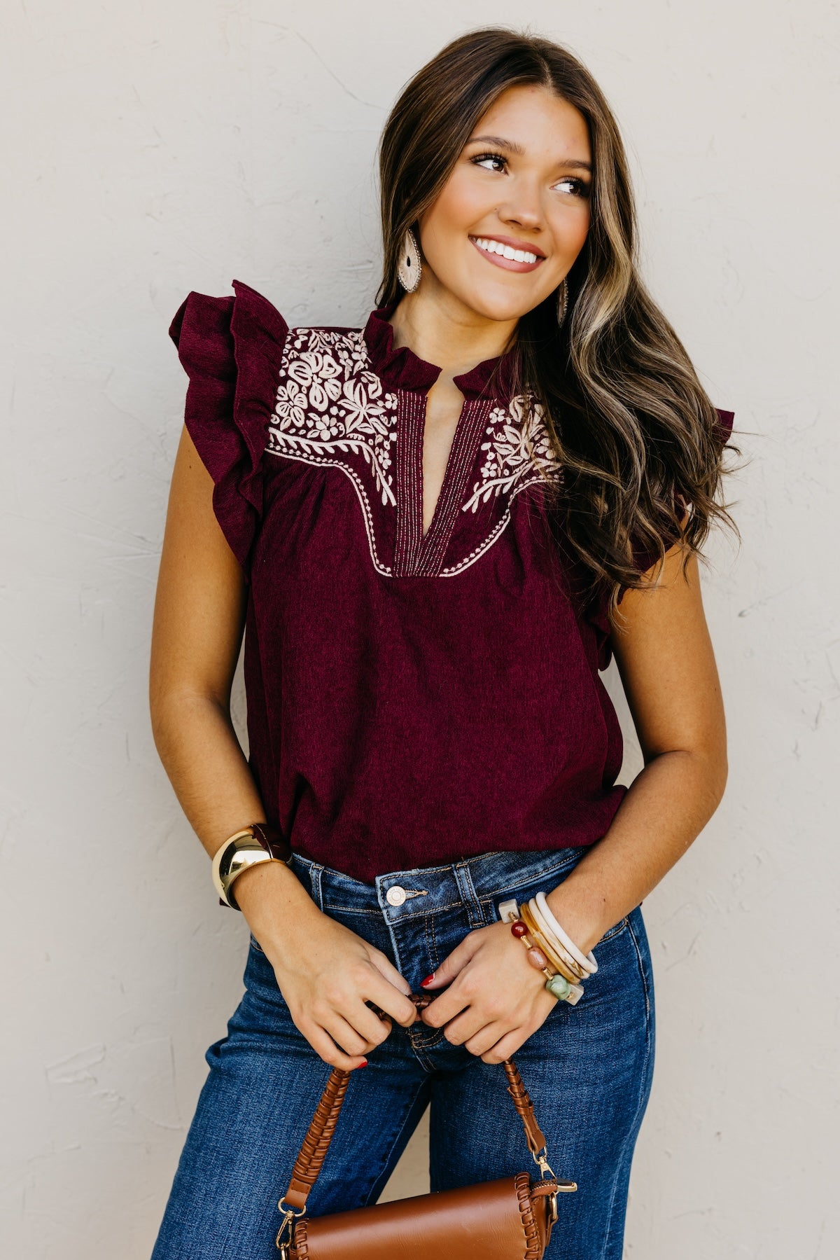 The Kylie Flutter Sleeve Embroidered Top