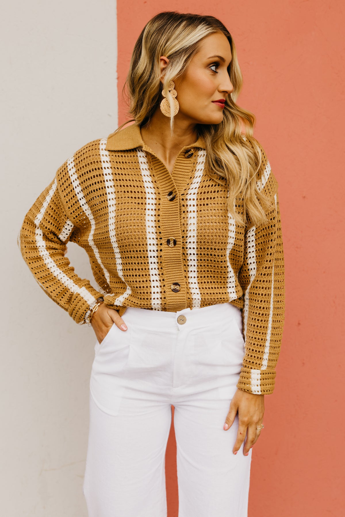 The Dylan Open Knit Button Down Sweater