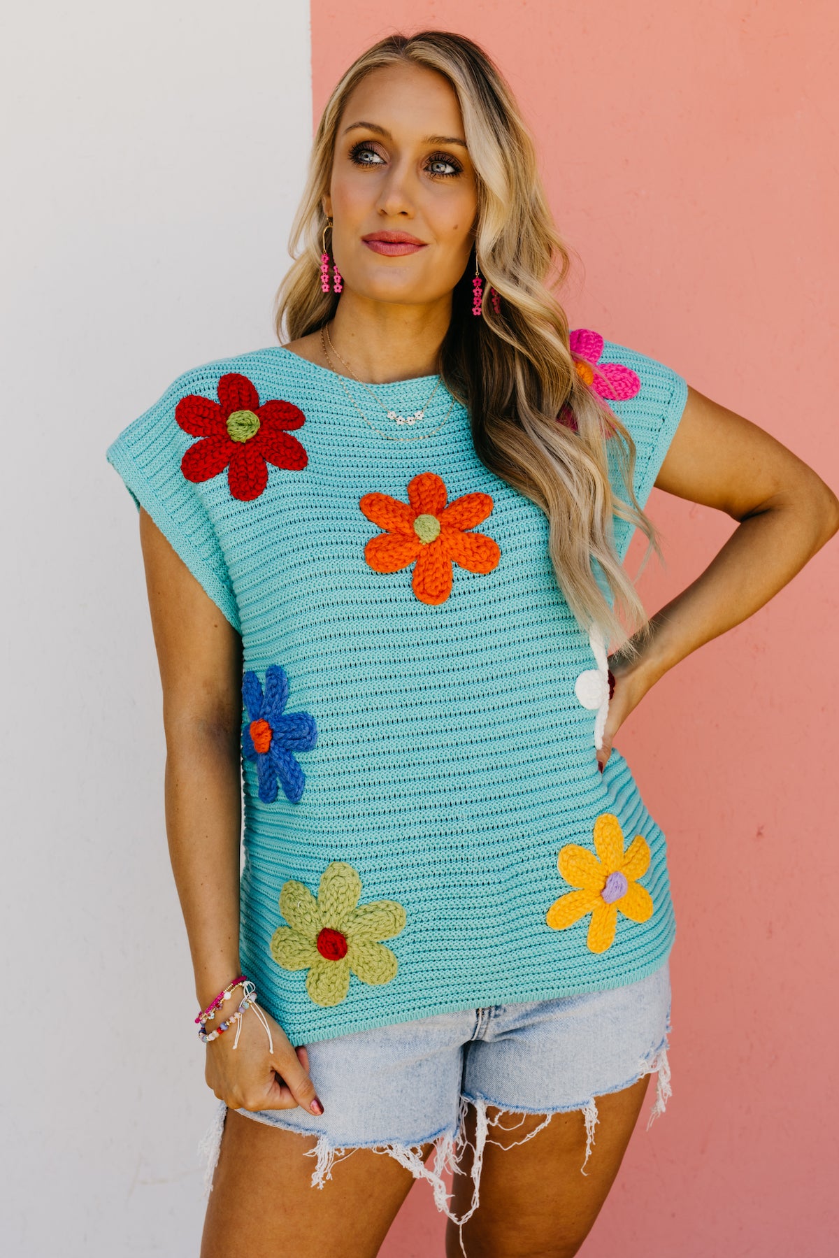 The Catelaya Crochet Flower Sweater Top