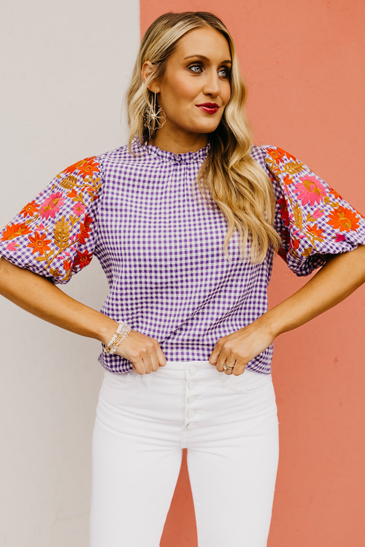 The Alayna Embroidered Gingham Top