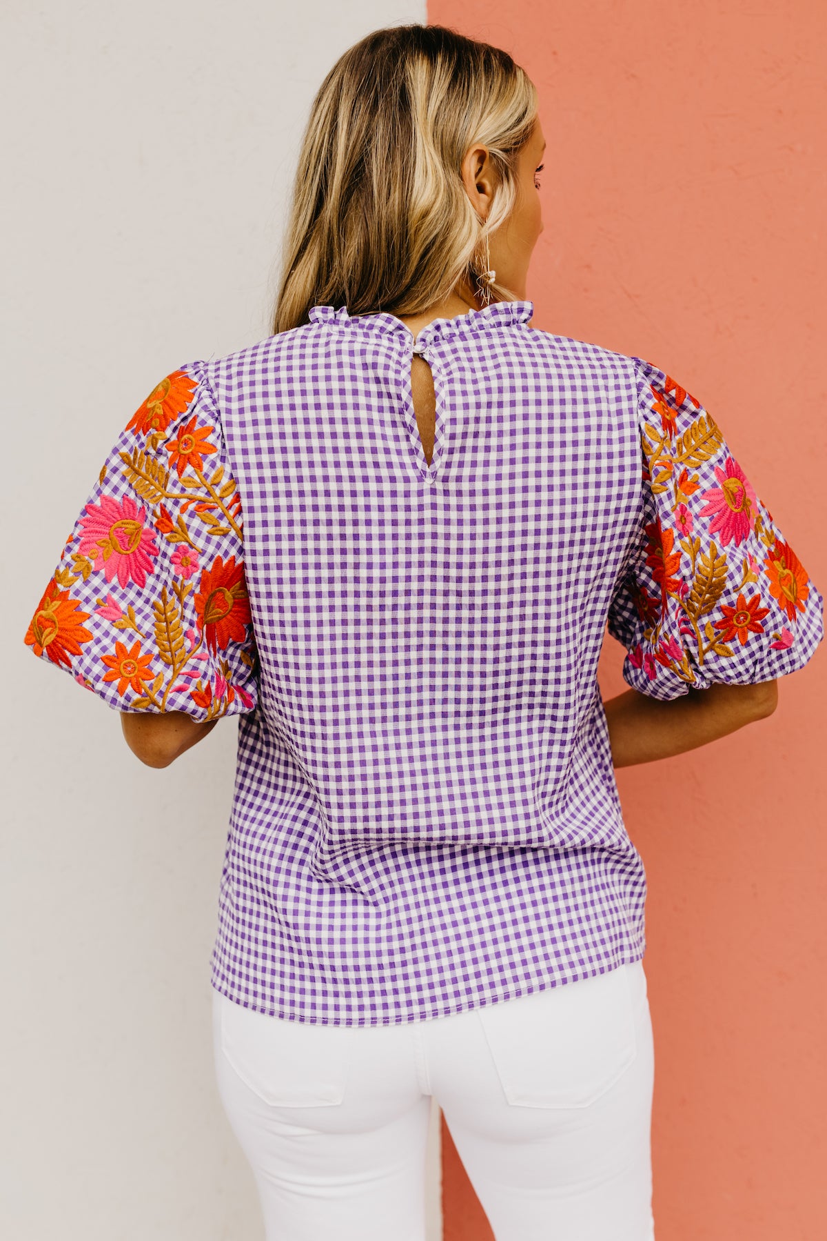 The Alayna Embroidered Gingham Top