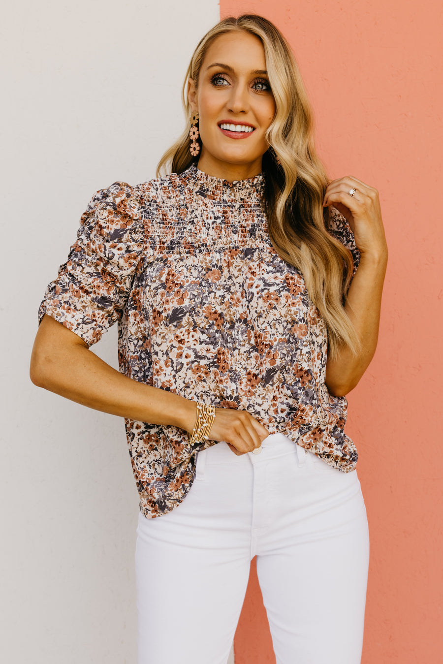 The Sincere Ruched Sleeve Floral Top