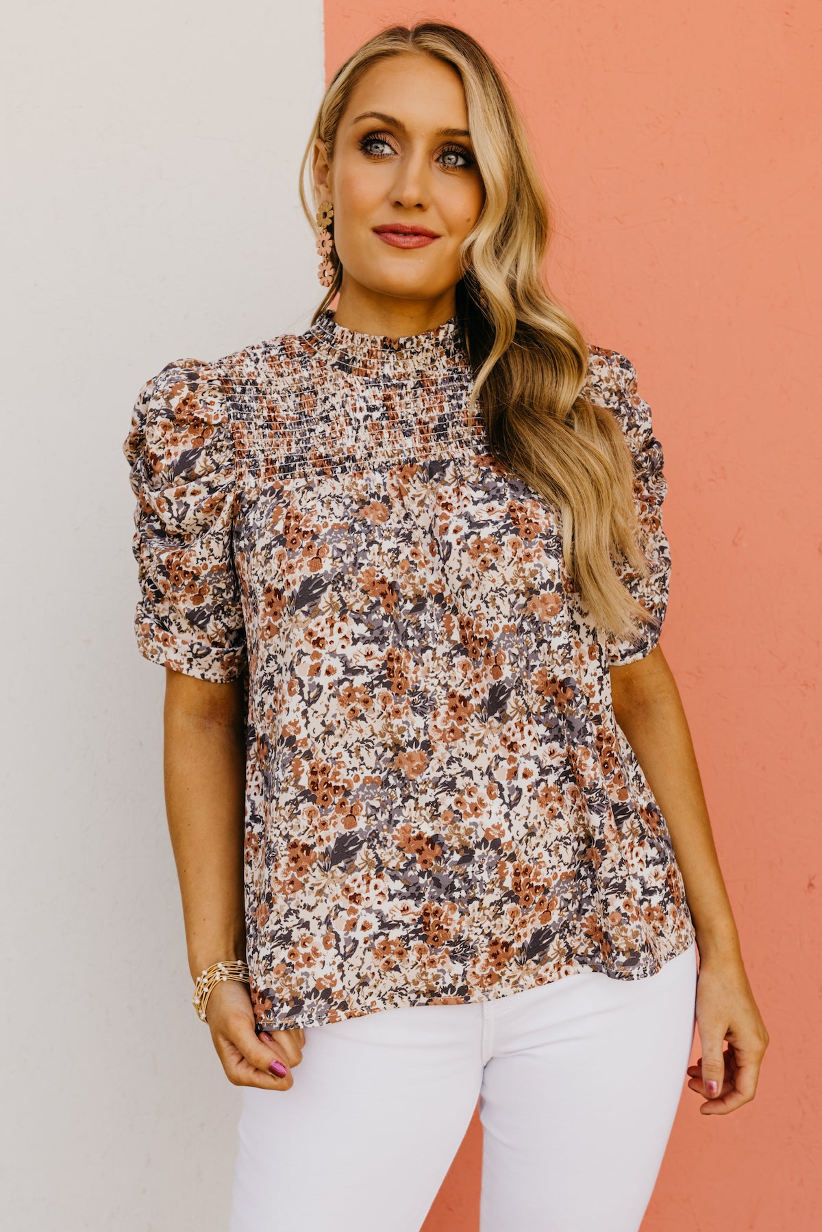 The Sincere Ruched Sleeve Floral Top