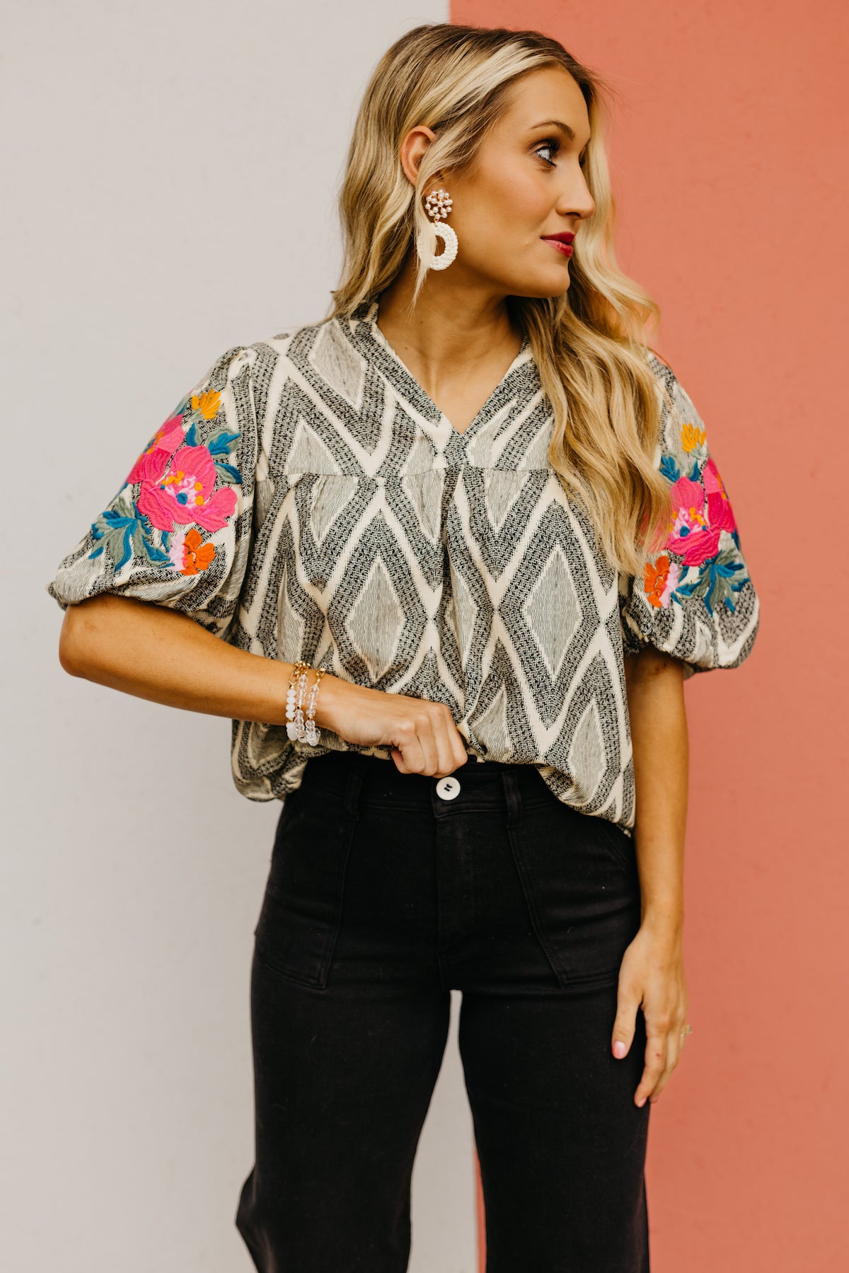 The Delaney Embroidered Puff Sleeve Top