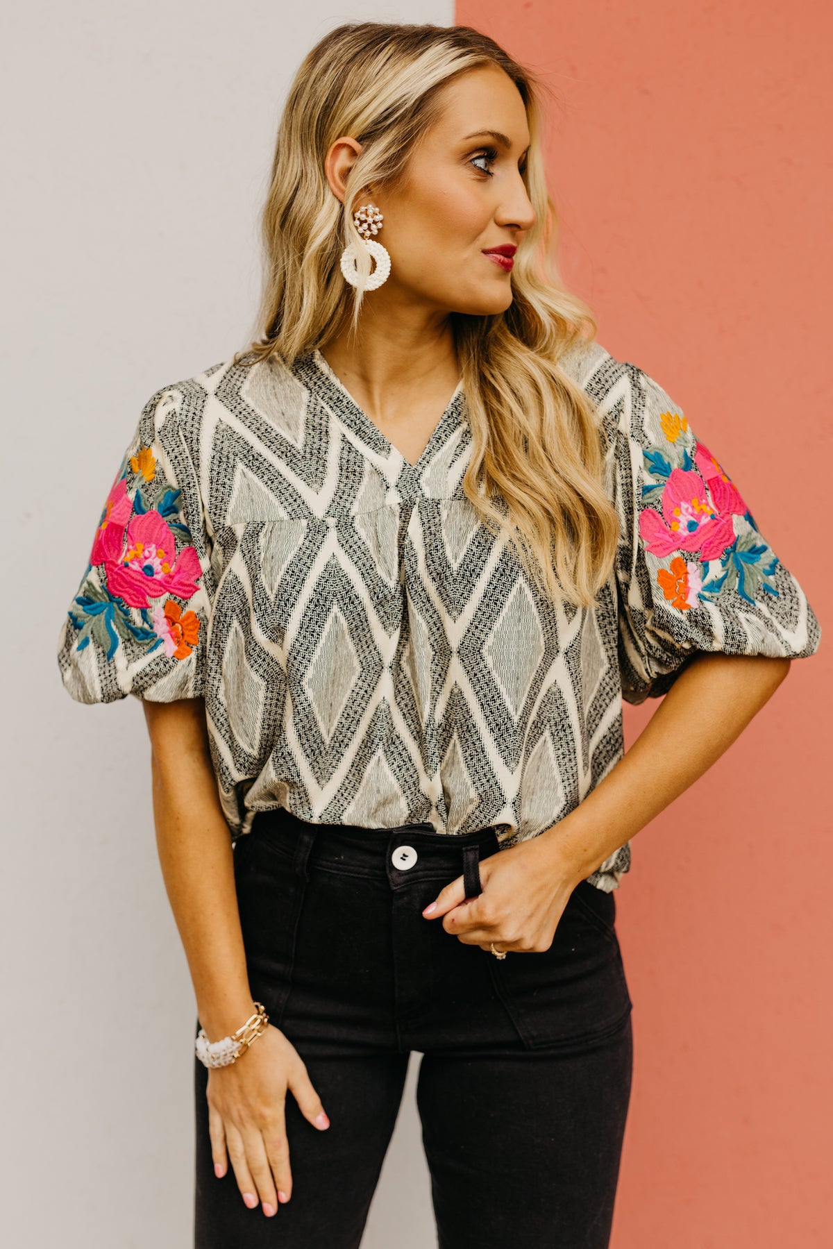 The Delaney Embroidered Puff Sleeve Top
