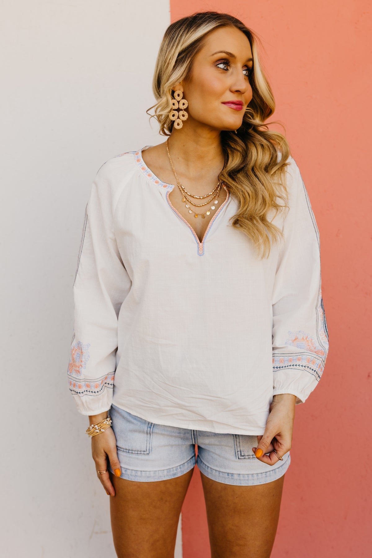 The Andi V Neck Embroidered Top