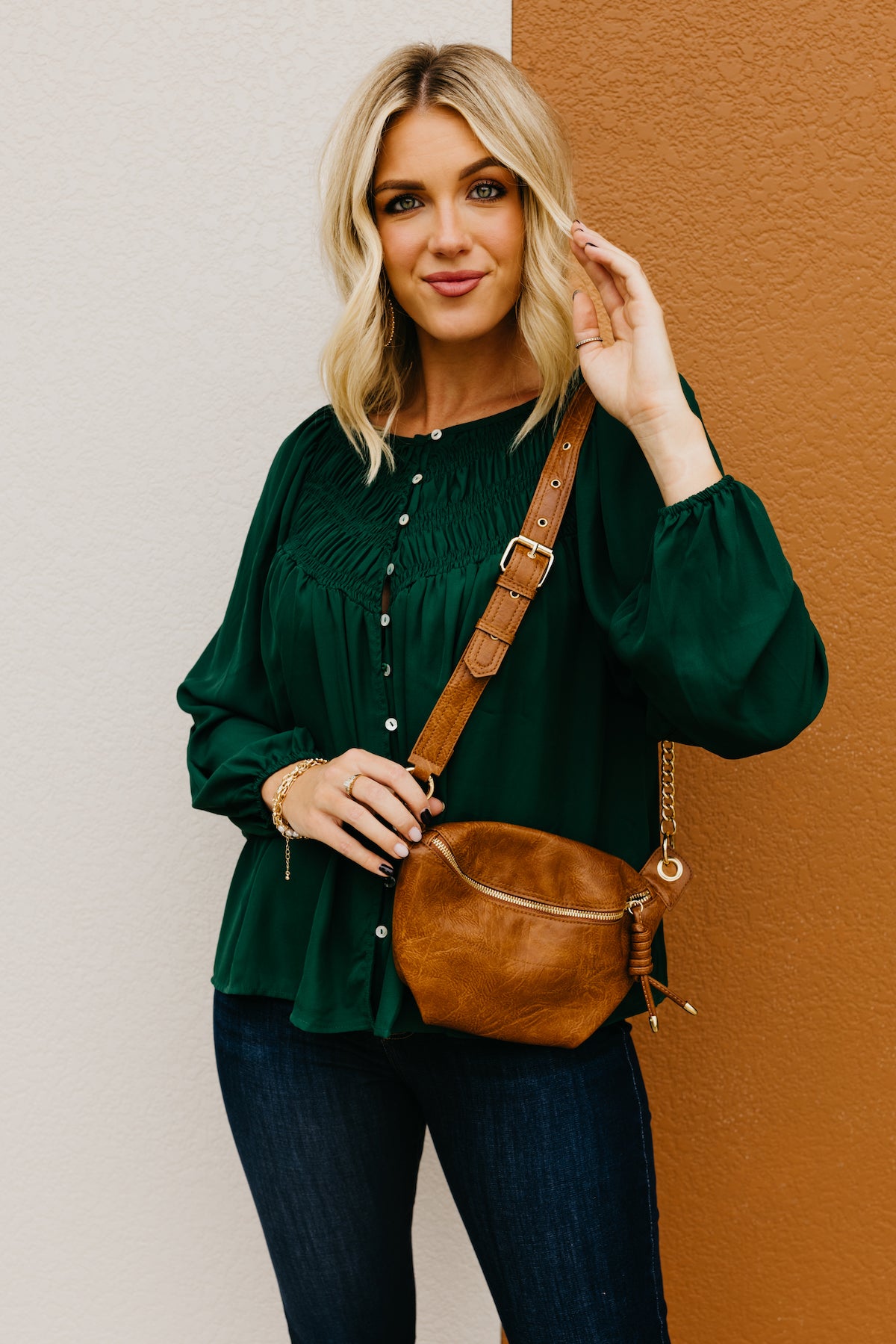 The Kody Button Up Smocked Blouse  - FINAL SALE