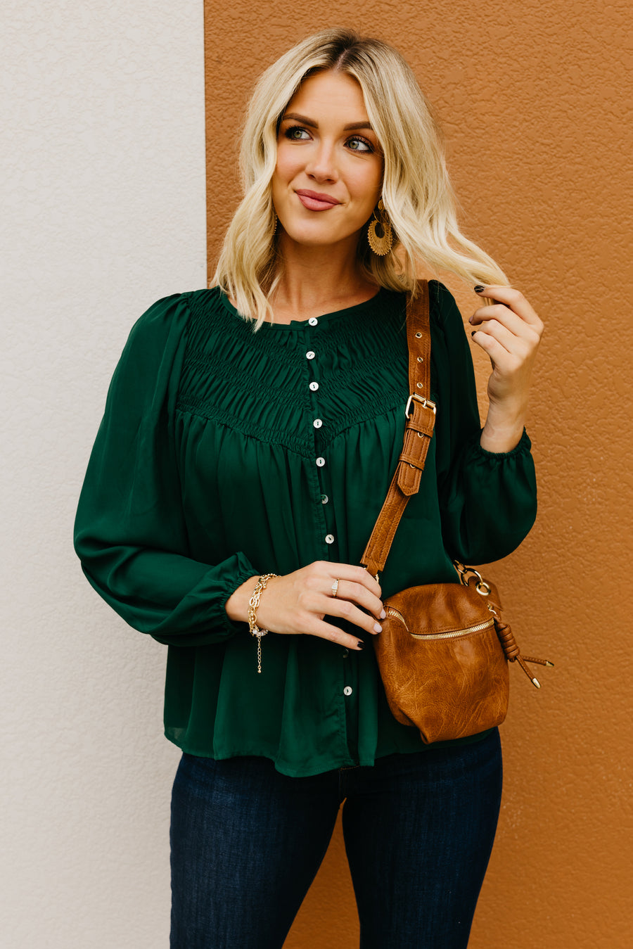 The Kody Button Up Smocked Blouse  - FINAL SALE