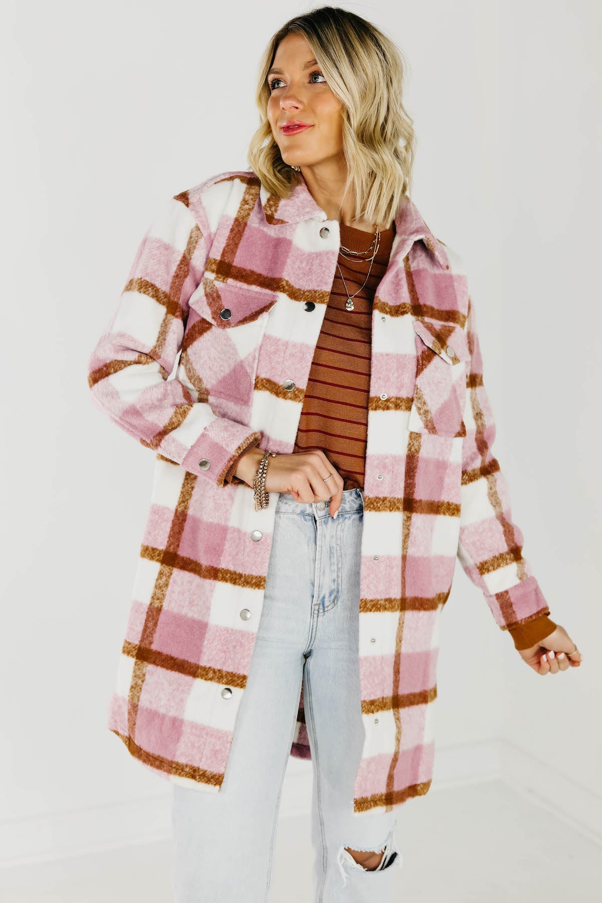 Longline sales plaid coat