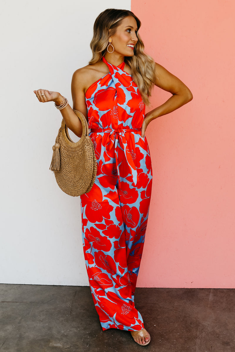 The Raul Floral Satin Halter Jumpsuit
