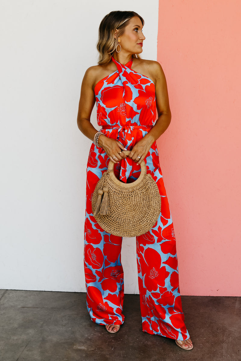 The Raul Floral Satin Halter Jumpsuit