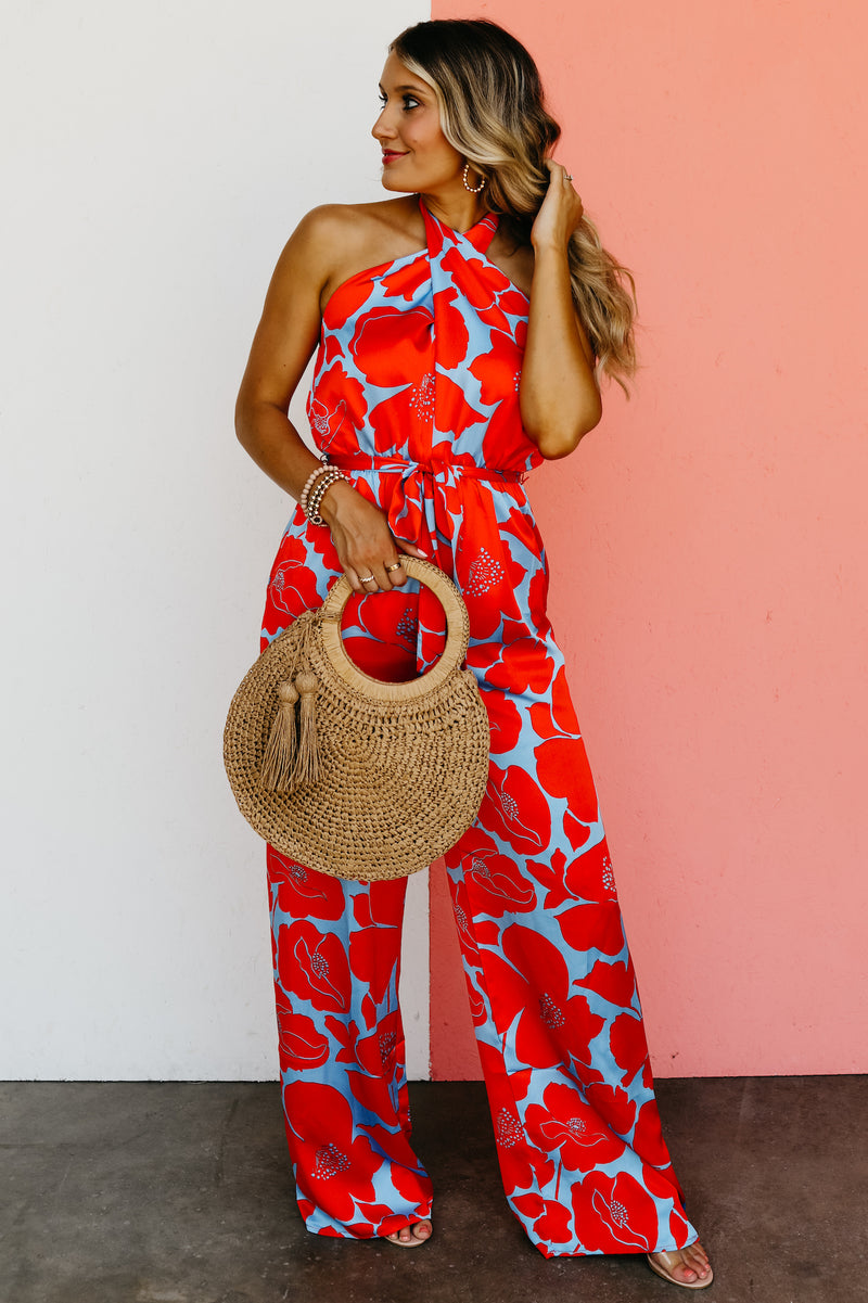 The Raul Floral Satin Halter Jumpsuit