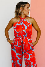 The Raul Floral Satin Halter Jumpsuit