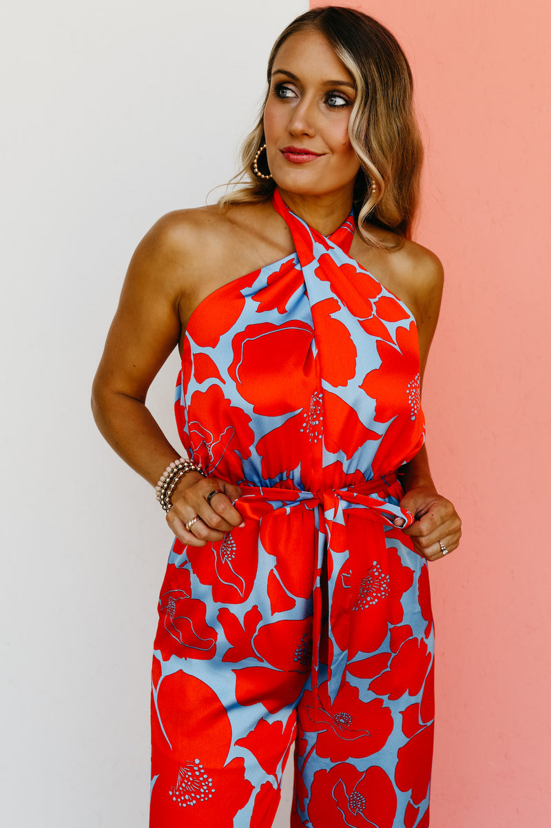 The Raul Floral Satin Halter Jumpsuit
