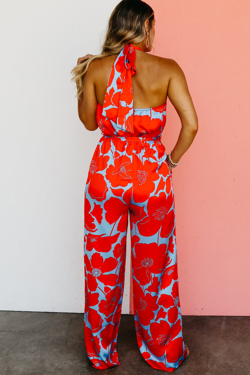 The Raul Floral Satin Halter Jumpsuit