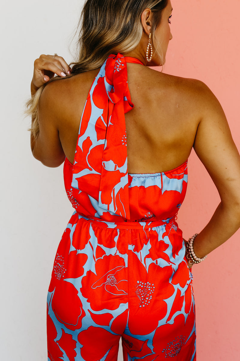The Raul Floral Satin Halter Jumpsuit