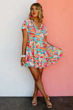The Cadee Abstract Geo Print Tassel Tie Mini Dress - FINAL SALE