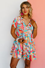 The Cadee Abstract Geo Print Tassel Tie Mini Dress - FINAL SALE