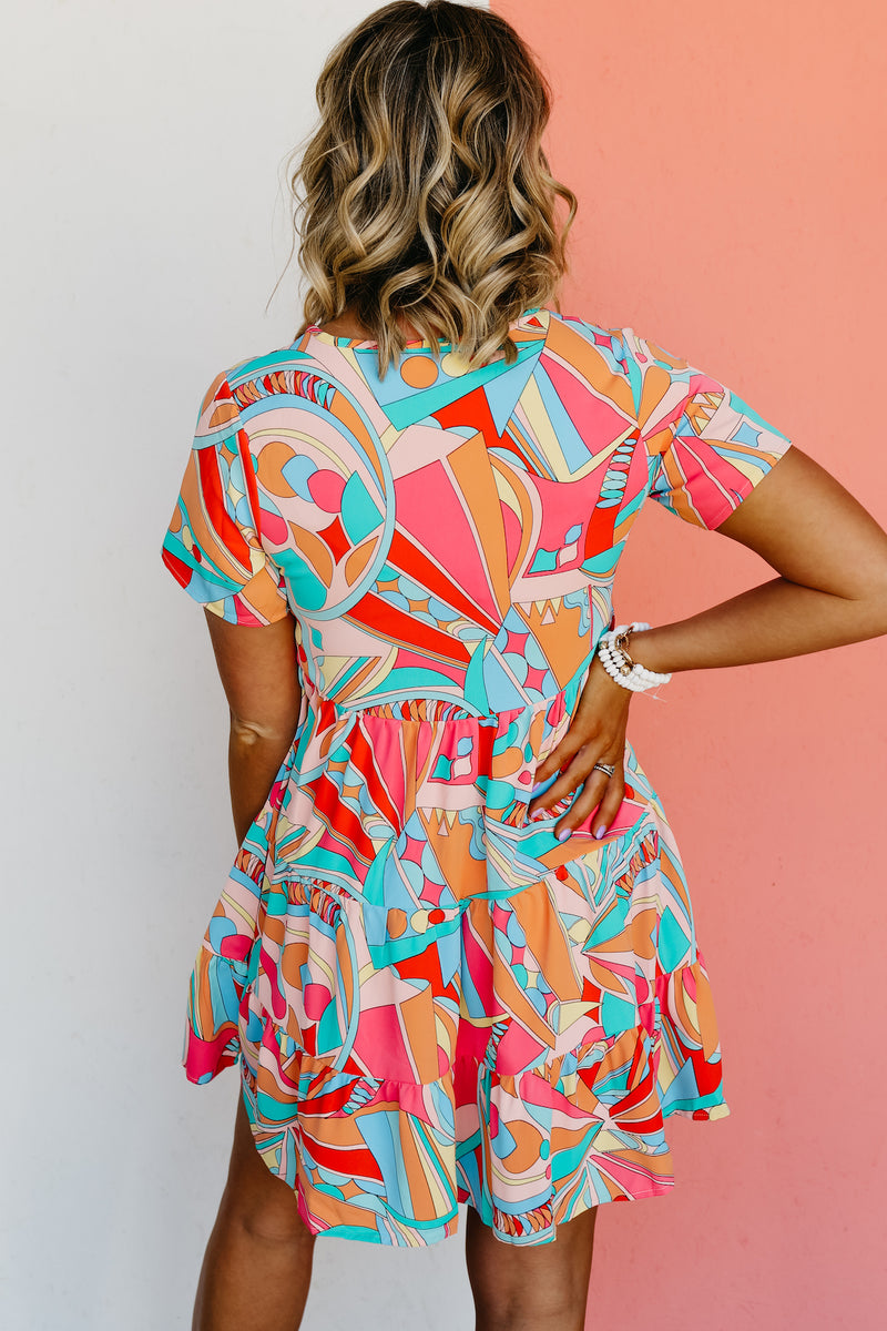 The Cadee Abstract Geo Print Tassel Tie Mini Dress - FINAL SALE