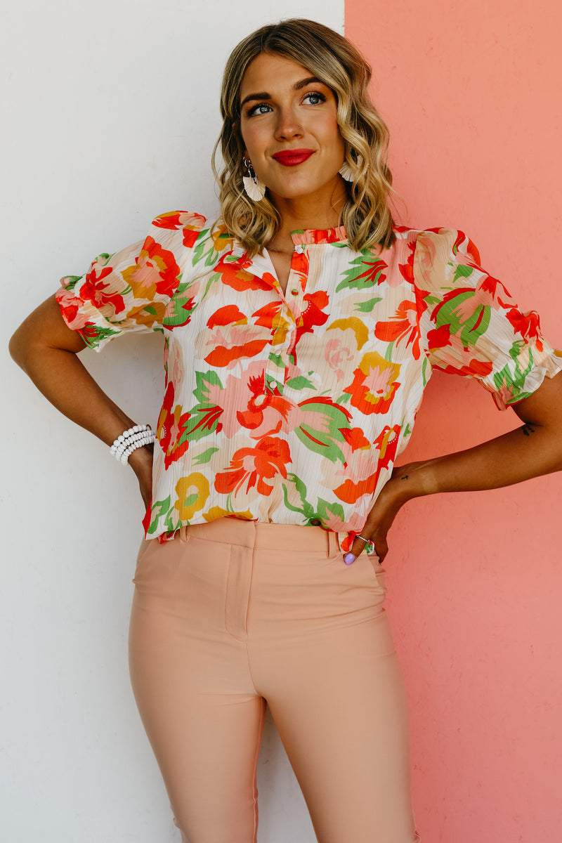 The Kailua Floral Half Button Blouse - FINAL SALE