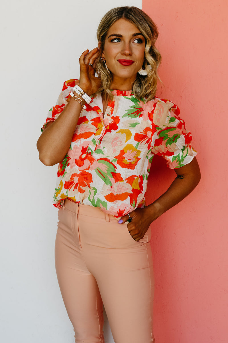 The Kailua Floral Half Button Blouse - FINAL SALE